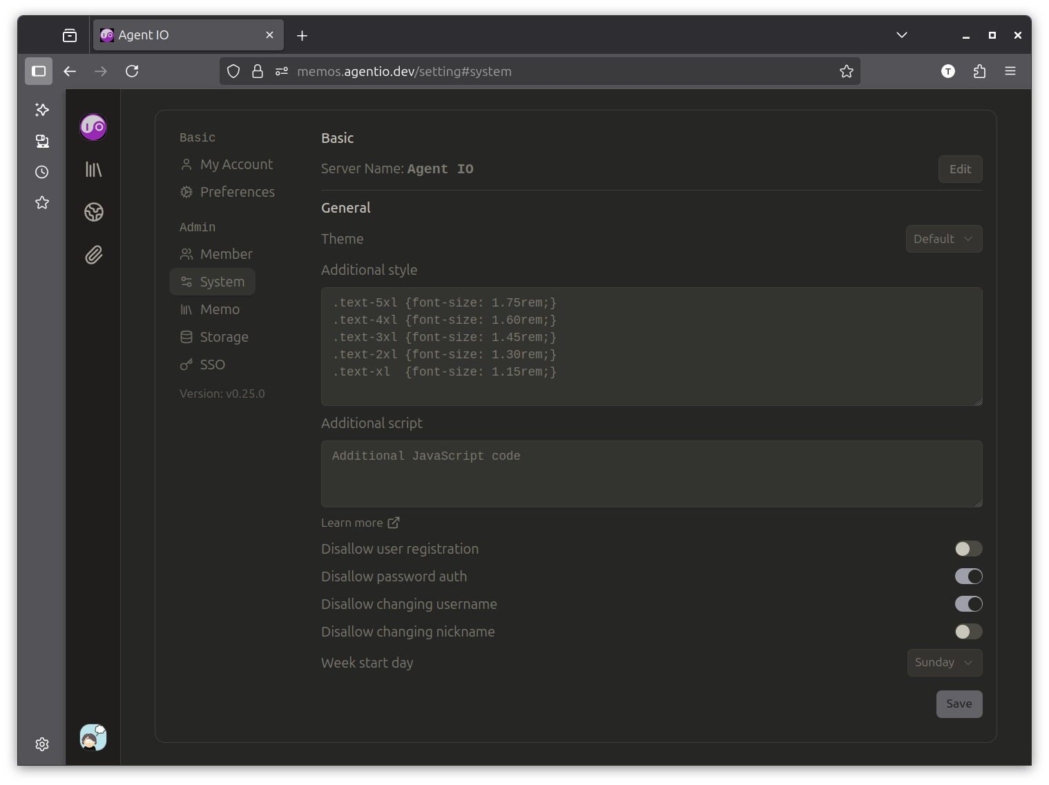 Memos configuration