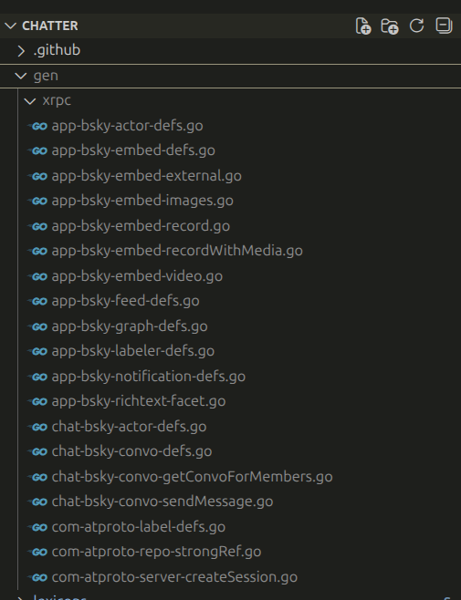 VS Code sidebar showing files generated for the chatter project