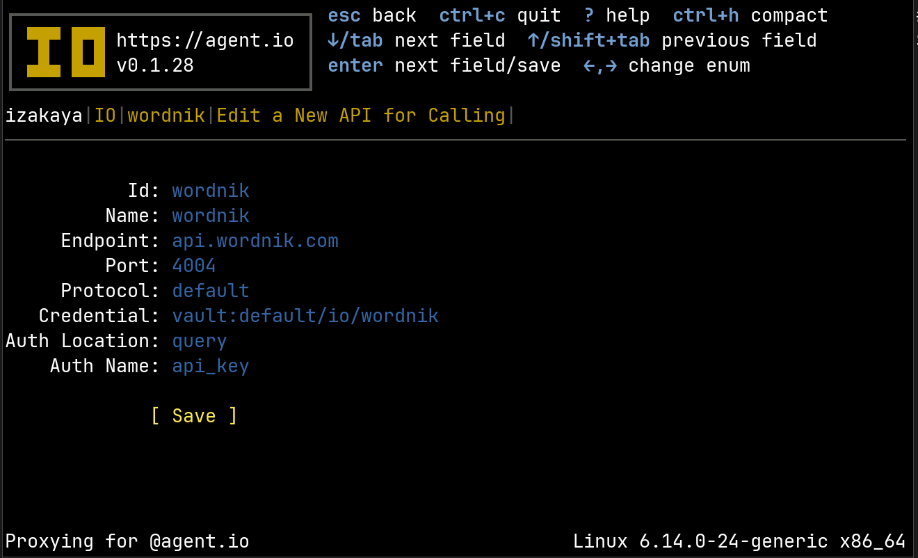 calling configuration for the Wordnik API